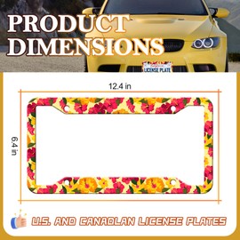 Hibiscus Flower License Plate Frame - Colorflu Hibiscus Flowers Floral License Plate Holder, Rust-Proof Auto Stainless Steel Parts License Plate Cover Decoration for Standard Us 12x6 Inch