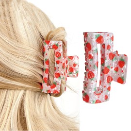 Summer Hair Clips for Women Red Strawberry Clips for Hair Cute With Rhinestone Designs Strawberries Hair Claws Summer Fruit Clamp Clips for Women Large Hair Claw Clip Hair Clip for Thin Hair