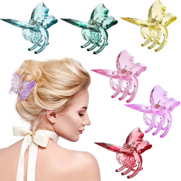 6 Pieces Large Butterfly Hair Claw Clips Clear Butterfly Jaw Clips 3.3 Inch Beautiful Butterfly Hair Clips Hair Accessories for Girls and Women