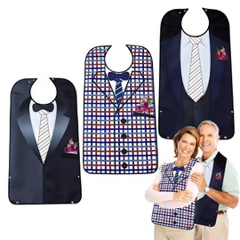 3pcs Lätzchen für Erwachsene, wasserdicht, mit Blumendruck, waschbar, wiederverwendbar, mit Druckknöpfen Schmutzfänger, Waschbar Kleidungsschutz Erwachsene für Männer Frauen Ältere Menschen Behinderte