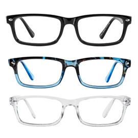 WEMOOTANTS 3 Packs 1.5 Reading Glasses for Men Rectangle Spring Hinges Readers 1.0 1.25 1.5 1.75 2.0 2.25 2.5 2.75 3.0 3.5 4.0