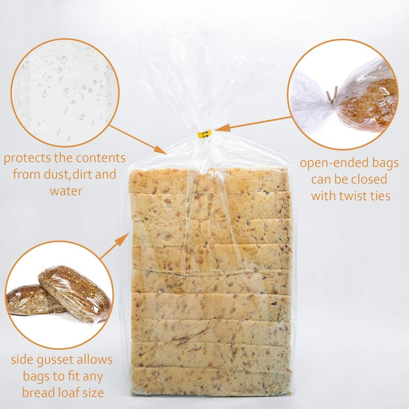 Large Bread Poly Bags,100 Pcs 22x6x10 Inch Bread Loaf Packing