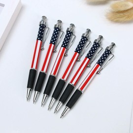 QFSH 12Pcs American Flag Retractable Ballpoint Pens 1mm Black Ink Patriotic Writing Instruments for School Office and Home (Black)