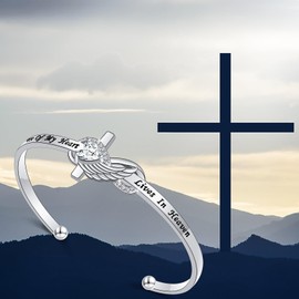 925 Sterling Silver Engraved Wing Faith Infinity Bracelet Cross Wing Bracelet Religious Gift for Women, Sterling Silver, Cubic Zirconia