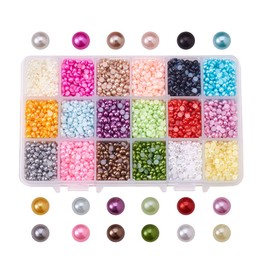 PH PandaHall 1 Box ABS Acrylic Half Round Flat Back Imitation Pearl Cabochon Diameter 4mm 18 Colors for Jewelry Craft Making