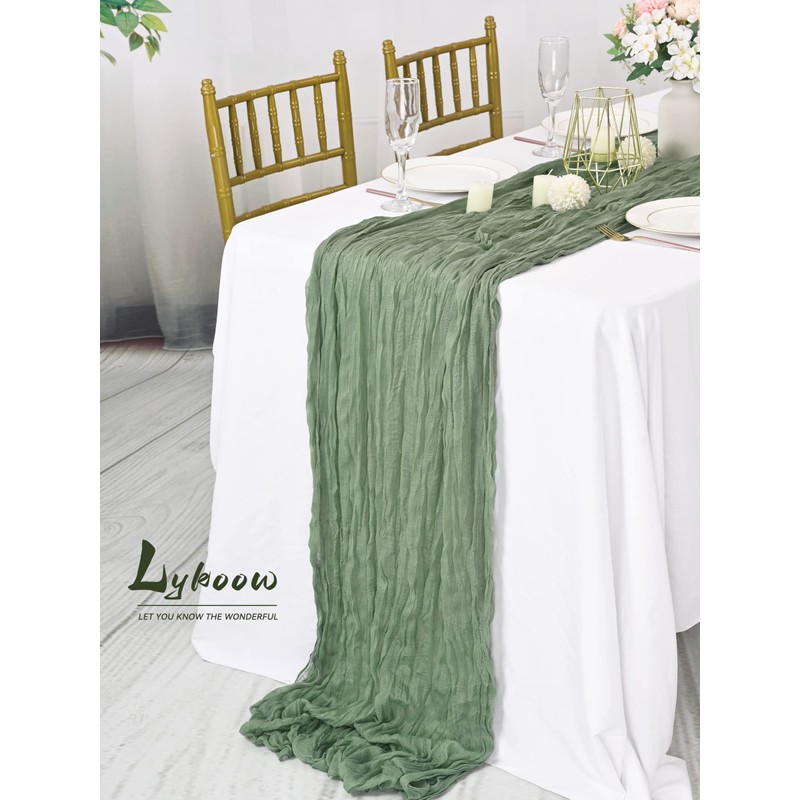 16 Packs Sage Green Cheesecloth Table Runner,10Ft x 35" Sage