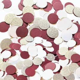Maroon White Silver Confetti for Maroon Graduation Party Decorations, 1.2 inch, 200 Pieces, Burgundy Maroon Wedding and Maroon White Graduation Table Decor Birthday