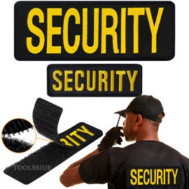 2 Pack Hook and Loop System - Vest Security Patch with Embroidered Letters, One Small (5.75"x2.5") and One Large (10.75"x4") Yellow