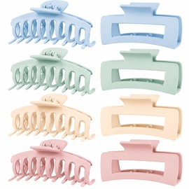TOCESS Macaron Matte Large Claw Clips for Thick Hair, Strong Hold Non-Slip Hair Clips 4.3 In Big Hair Claw Clips for Women, Cute Jumbo Jaw Clips for Thin, Curly & Fine Hair, Pink Blue Yellow Green