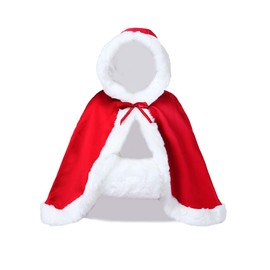 BEAUTELICATE Wedding Cape Hooded Cloak for Bride Winter Reversible with Fur Trim Free Hand Muff Hip-Length Apple Red