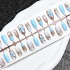 30Pcs Almond Press on Nails Blue Flowers Fake Nails Medium