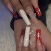 Christmas Press on Nails Long Coffin Snowflake Fake Nails, Red