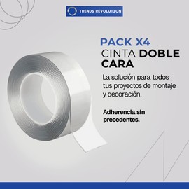 Pack x4 Cinta Doble Cara Extrafuerte - Cinta Doble Cara 3 metros | Ideal para Manualidades - Adhesivos para Pared | Cinta Adhesiva Doble Cara