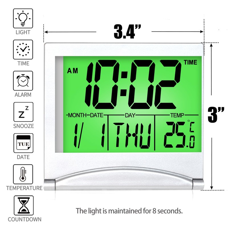 Betus Digital Travel Alarm Clock with Backlight - Foldable Calendar