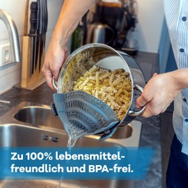 Netrox – Schnappsieb aus Silikon – Nudelsieb Aufsatz zum Einhängen in Topf & Pfanne – BPA-frei, spülmaschinenfestes Küchensieb Sieb – Abtropfsieb als Abgießhilfe für Töpfe Topfsieb