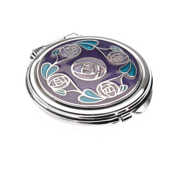 Sea Gems presented by Celtic Glass Designs Compact Mirror in Mackintosh Ring of Roses Design. (Purple)