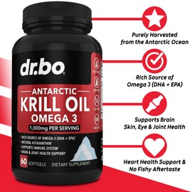 Krill Oil Omega 3 500mg - Antarctic Krill Oil 1000mg Softgels Capsules EPA, DHA, Astaxanthin, Phospholipids - Omega 3 Fatty Acids Supplements, Natural Pure Supplements for Women & Men - 60 Softgels