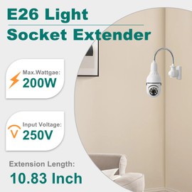 DiCUNO E26 to E26 Socket Extender (27.5CM/10.83 Inch Extension), Standard Screw Base, 165℃ Heat-Resistant No Fire Hazard, Maximum Wattage 200W, Bendable Light Bulb Extender Adapter, 4-Pack