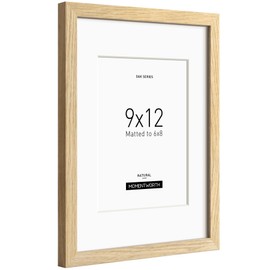 Momentworth 9x12 Frame with Mat for 6x8 set of 3, Solid Oak Wood 9x12 Picture Frame with Tempered Glass for Wall Mount(3 Pack,Oak)