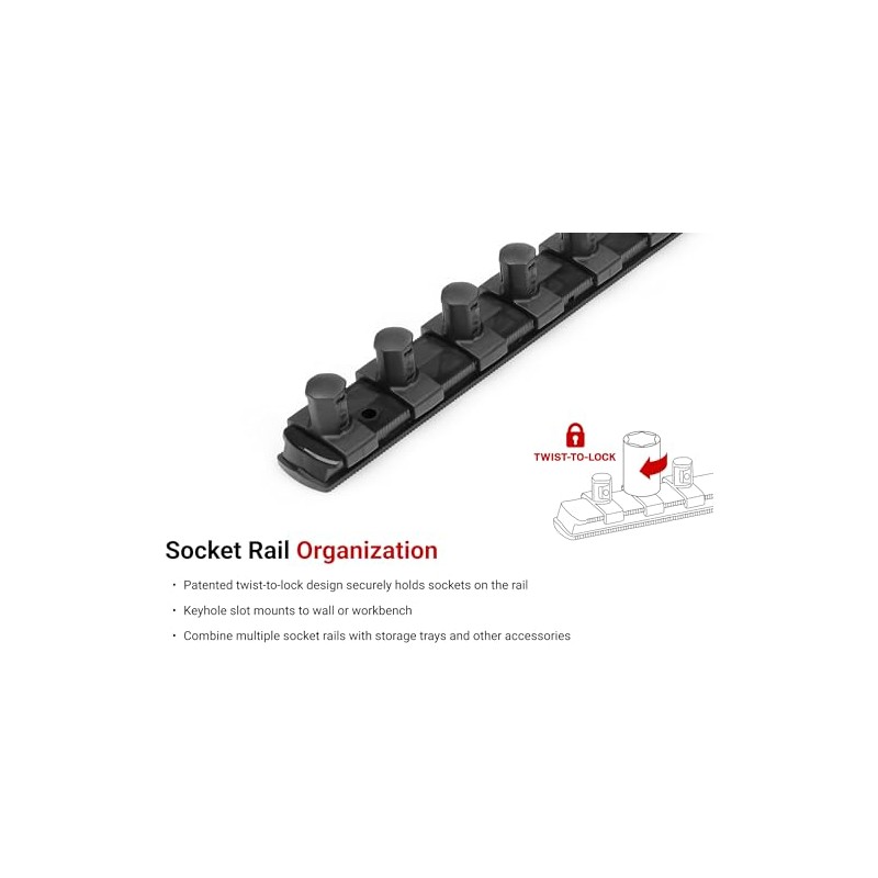TEKTON 1/2 Inch Drive 3-Rail Socket Organizer Set, Black (45-Tool)