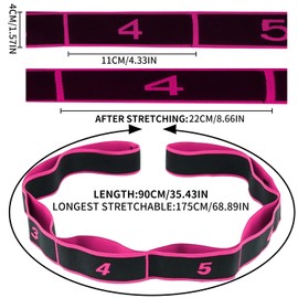 SULIVES Yoga Straps for Stretching, Back Pain & Gymnastics Equipment, Highly Elastic Yoga Stretching Strap with 8 Loops for Stretch Bands, Physical Therapy, Yoga, Dance, Flexibility Training, Rose Red