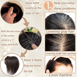 Amchoice Hair Toppers for Women Real Human Hair, Bangs Hair Clip 360° 3D Cover Bangs, Human Hair Toppers for Women Daily(Moch, 3D French Bangss (5 * 9))