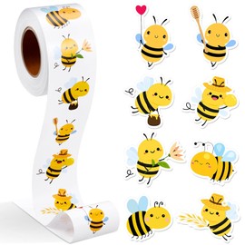 Dzxin Bee Stickers, 1 Roll Cute Yellow Bumble Honey Bee Stickers, Round Bee Label Stickers for Birthday Baby Shower Teacher Reward Decoration,500 Pcs Each Roll(Bee)