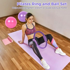 Pilates Ring and Ball Set, Includes 2 Pilates Circles, 2 Balance Balls with Pump, 3 Resistance Bands, and 1 Exercise Band, Home Pilates Equipment for Women, Versatile Fitness Kit