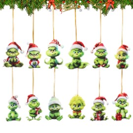 RANJIMA Christmas Tree Decoration, Pack of 12 Christmas Pendant Decoration, Funny Doll Ornament, Christmas Tree Decorations, Acrylic Pendant for Christmas Tree Decorations, Window Decoration, Party