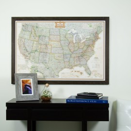 Craig Frames Wayfarer, Executive United States Push Pin Travel Map, Weathered Black Driftwood Frame and Pins, 24 by 36-Inch
