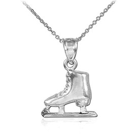 925 Sterling Silver Ice Skate Winter Sports Charm Figure Skating Pendant Necklace, 18"