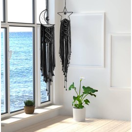 Dream Catchers Black Star Moon Dream Catcher with Lights-Macrame Dreamcatcher Bedroom Wall Hanging Decor,Dream Catcher Girls Room Decor Teenager Gifts Dream Catchers for Boys Mom Women