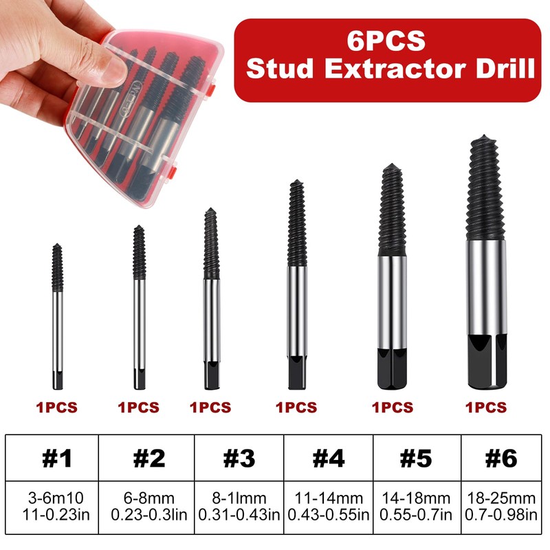 6-Piece Broken Screw Remover Set, Bolt Extractor Drill, Worn Screw