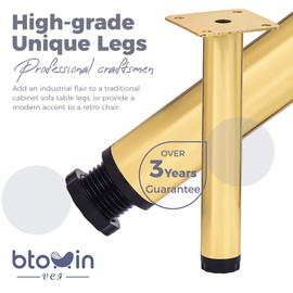 Btowin VCF 4 Inch / 10cm Metal Furniture Legs, 4 Pcs Gold Adjustable Furniture Support Feet, Replacement Dresser Legs Feet for Cabinet Table Sofa Couch Chair Desk Kitchen Cupboard