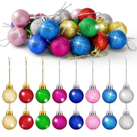 24Pcs Christmas Ball Ornaments Mini Glitter Christmas Tree Ornaments Colorful Christmas Ball Tree Decorations Mini Decorative Balls for Xmas Tree Party Decor (1.18 Inch) (Colorful)