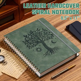 Ovesmusl Hardcover Spiral Notebook 8.5" x 11" with 5 Removable Dividers 300 Pages Leather 5 Subject Notebook College Ruled 100GSM Large Spiral Notebooks for Work Thick Lined Journal for Women, Green