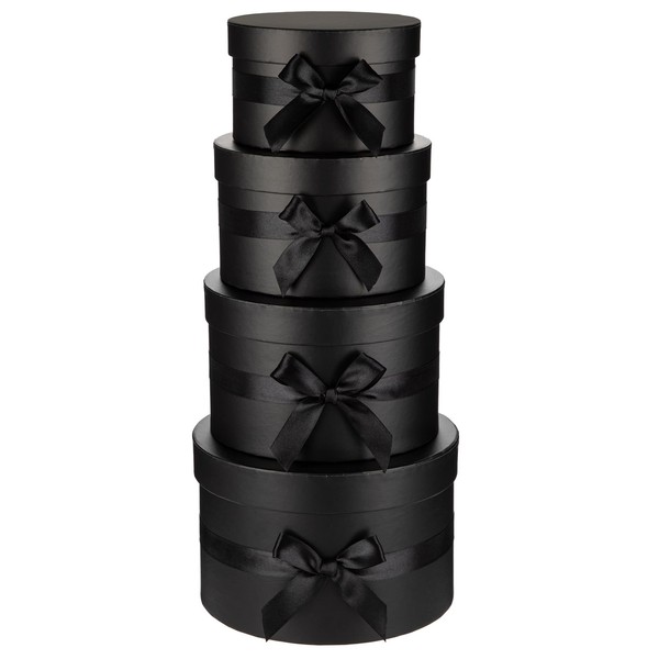 Arborus Black Gift Boxes with Lids and Bow Set of