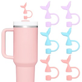 Whaline 6Pcs Mermaid Straw Cover Cap Purple Blue Pink Reusable Silicone Straw Topper 10Mm/0.4Inch Straws Tip Lid Protector for 30/40 Oz Tumbler Cup Accessories