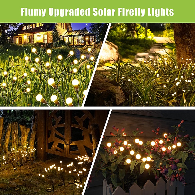 Flumy Solar Lights Outdoor Waterproof 2 Pack, Upgraded Outdoor Firefly