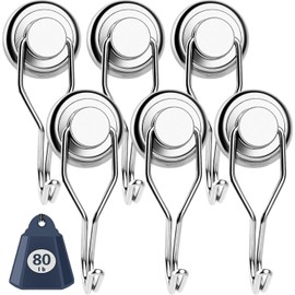 DIYMAG Swivel Swing Magnetic Hooks,Strong Heavy Duty Neodymium Magnet Hooks - Great for Your Refrigerator and Other Magnetic Surfaces - Pack of 6