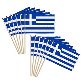 Greece 12x18in Stick Flag - 1 dozen pack