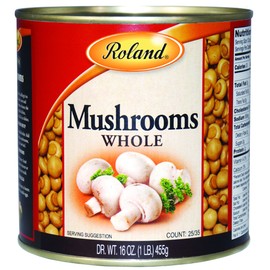 Roland Foods Whole Medium Large Button Mushrooms, Specialty Imported Food, 16 Ounce Can, Pack of 4