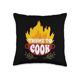 Funny Thyme To Cook Culinary Kitchen Chef Gift Funny Thyme Culinary Kitchen | Cooking Chef Throw Pillow, 16x16, Multicolor