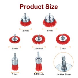 HARFINGTON 7pcs Nylon Filament Wire Wheel Cup Brush for Drill, Abrasive Brushes Set with 1/4" Hex Shank, 1",1 1/6",2",2.56",3", Used for Rust/Corrosion/Paint Removal and Scrub Surface
