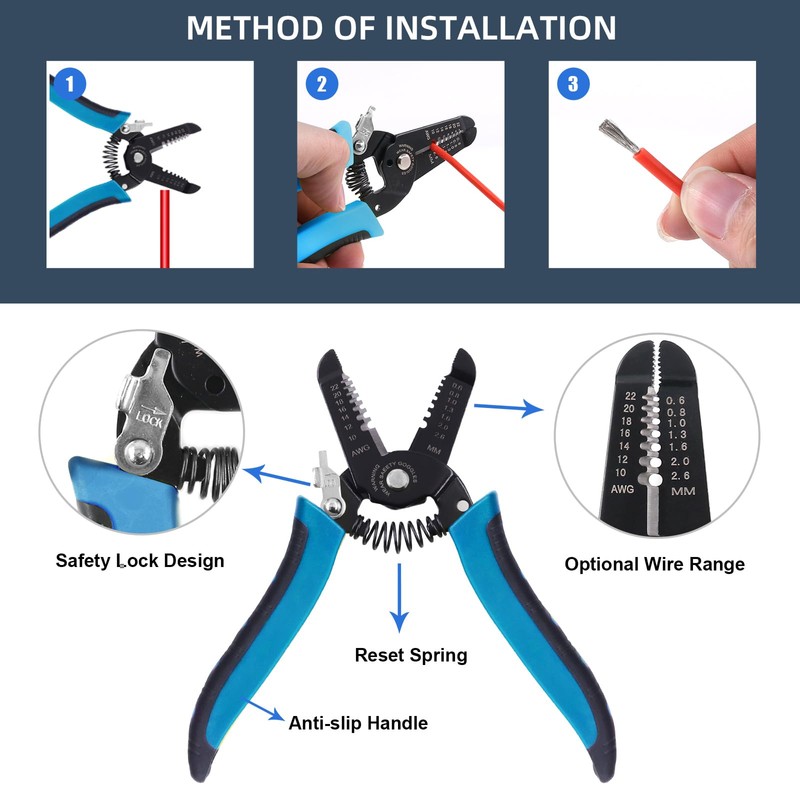 Glarks 3Pcs Wire Stripping Tool and Wire Flush Cutter Set,