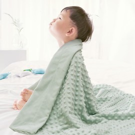 david's kids Minky Baby Blanket for Boys Girls Neutral, 40x50 Inches Soft Lightweight Micro Fleece Baby Blanket with Double Layer, Dotted Backing, Breathable Receiving Blanket for Newborns, Sage Green