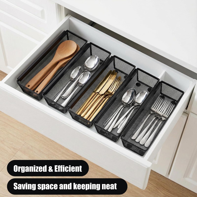 Caeuiciw 6PCS Drawer Organizer for Kitchen, Utensil Mesh Drawer Organizer
