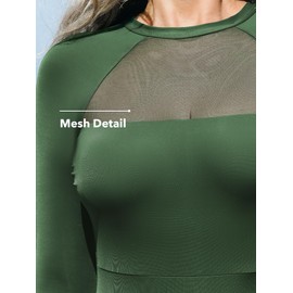 CUPSHE Women's One Piece Swimsuit UPF 50+ UV Protection Rash Guard Long Sleeve Mesh Panel Front Mock Neck Zippered Back, S Green