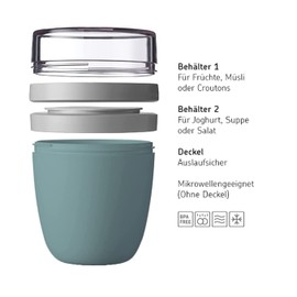 Mepal - 3-piece Snackpot - Lunchpot Starter Set Ellipse - Practical container for storing and transporting food - Freezer safe - Dishwasher safe - Nordic Sage