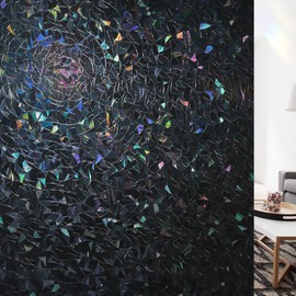 LUTE Black Out Window Film, Sun Light Blocking Window Film for Room Darkening Day Sleep, 100% UV Blocker Stained Glass Blackout Cover, Rainbow Black Out Shades Tint for Home, Black, 35.4" x 118.1"